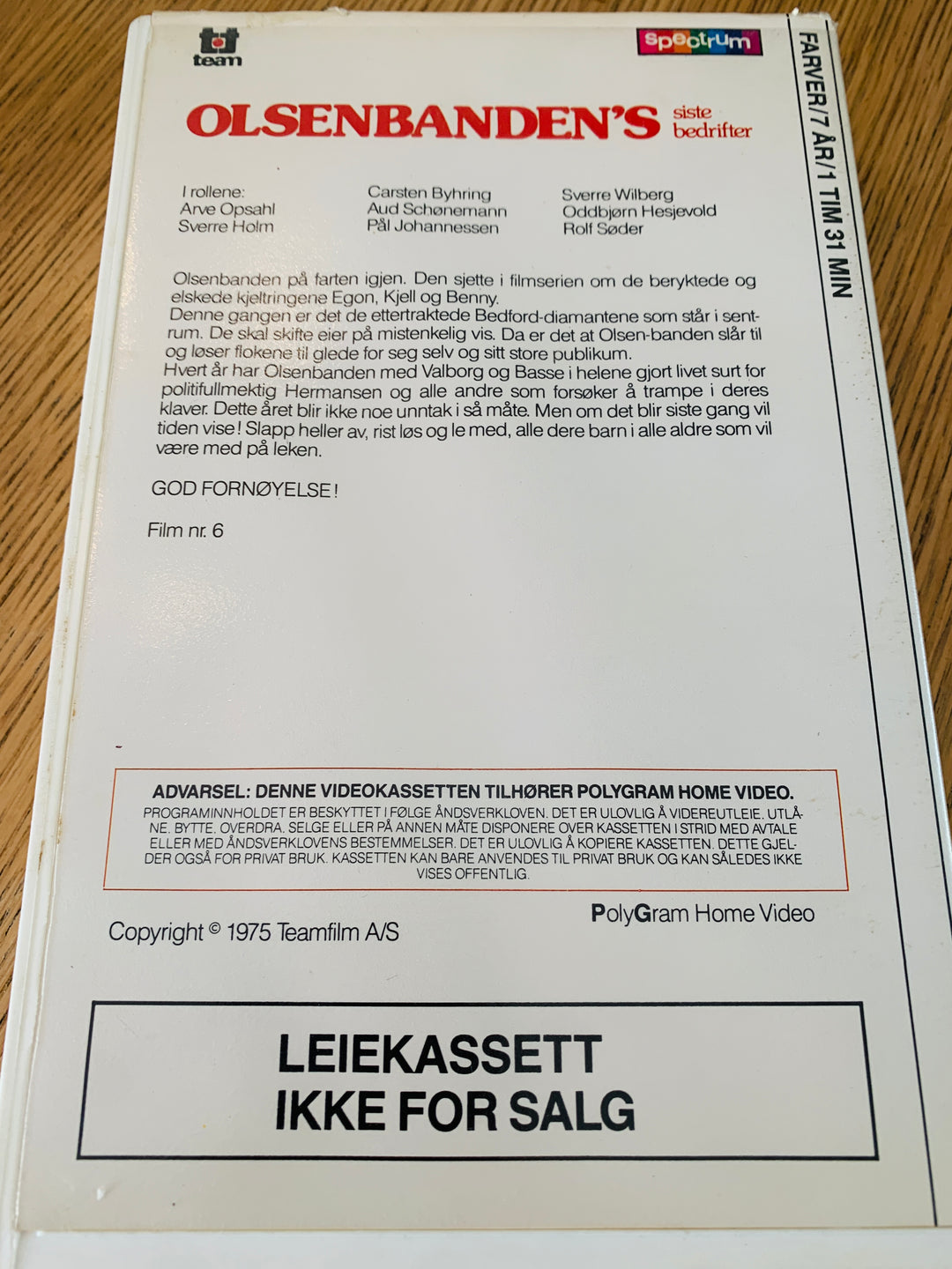 Olsenbanden’s siste bedrifter. 1975. VHS Big Box.