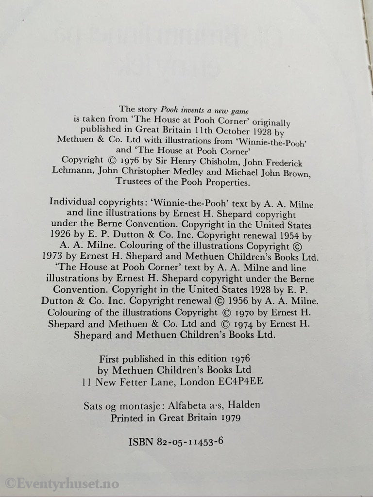 A. Milne. 1928/79. Ole Brumm Finner På En Ny Lek. Oversatt Av Thorbjørn Egner. Fortelling