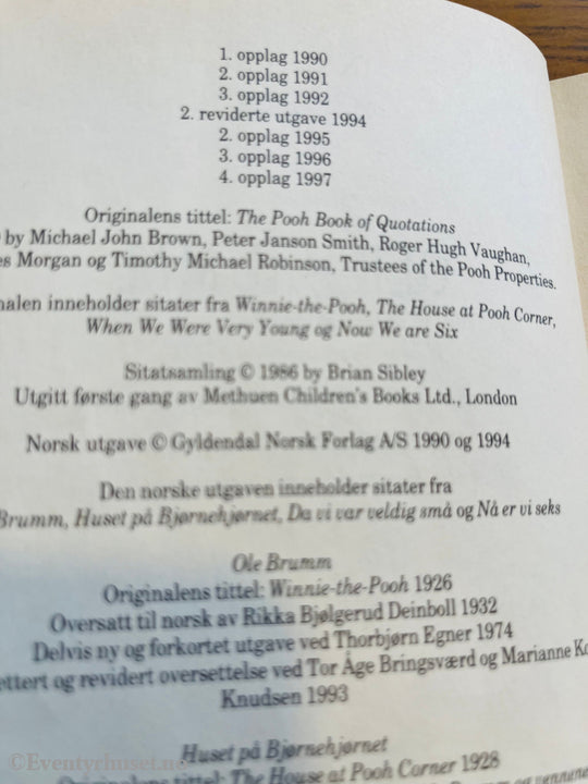 A. A. Milne. 1980. Ole Brumm sitatbok. Bok.