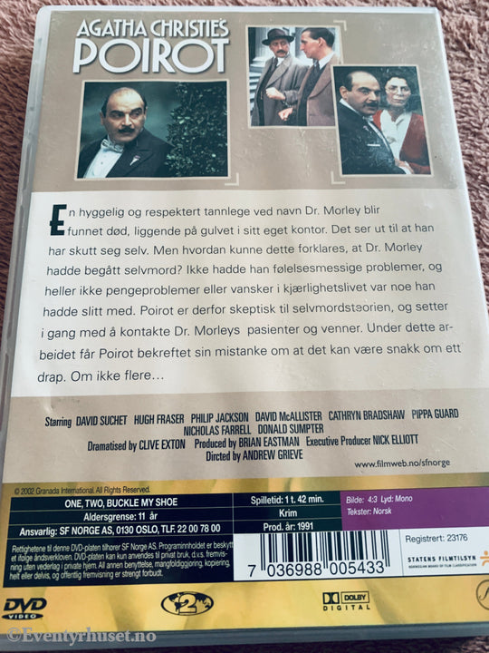 Agatha Christie's Poirot: Siste time hos tannlegen (1996). DVD.