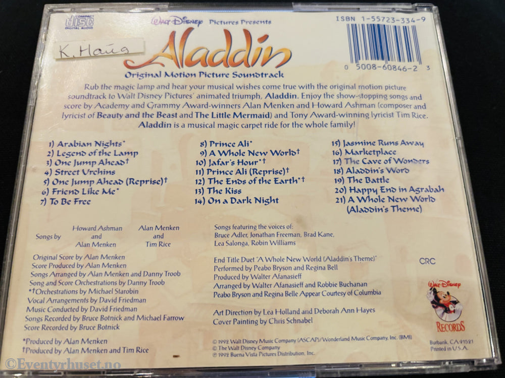 Alan Menken, Howard Ashman, Tim Rice - Aladdin. Original Motion Picture Soundtrack. CD.
