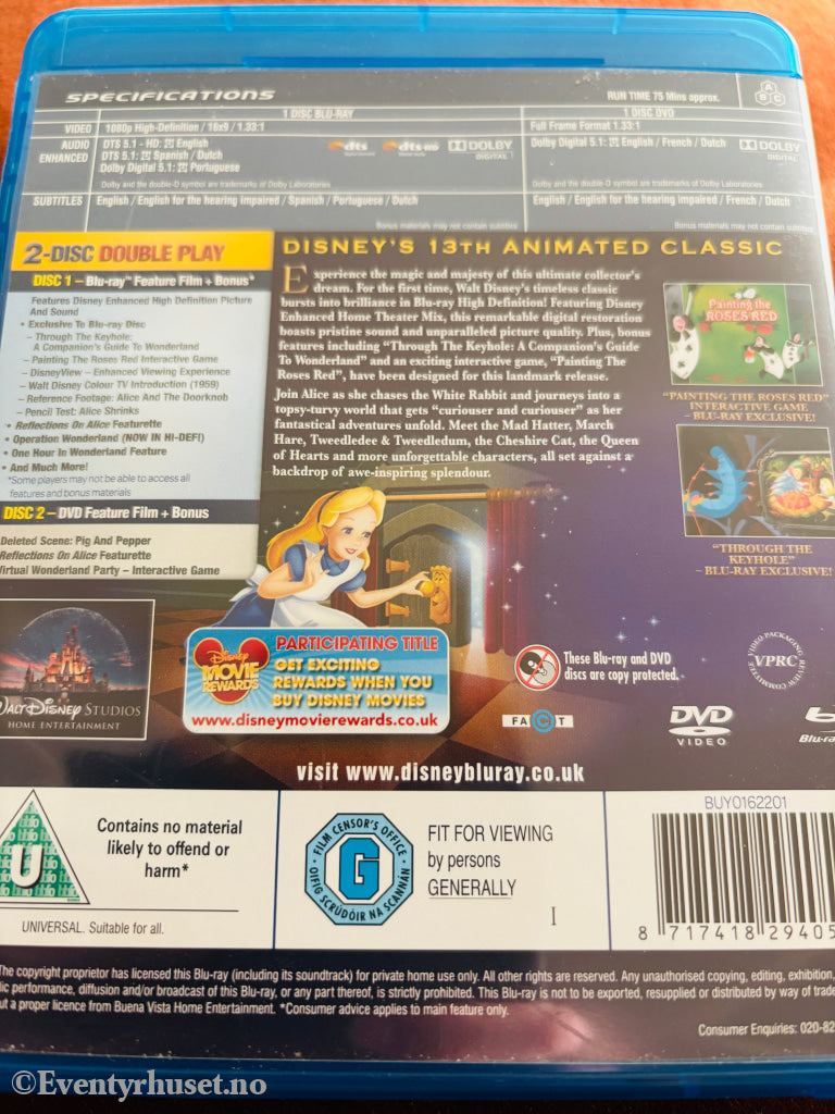 Alice in Wonderland: 60th Anniversary Edition. Blu-ray Disc + DVD.