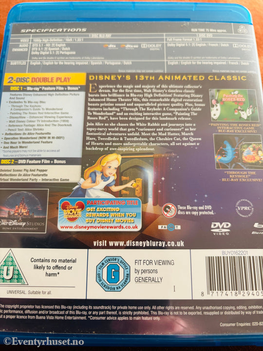 Alice in Wonderland: 60th Anniversary Edition. Blu-ray Disc + DVD.