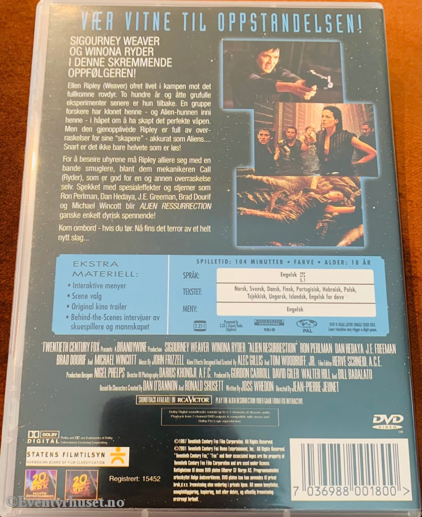 Alien - Oppstandelsen. 1987. Dvd. Dvd