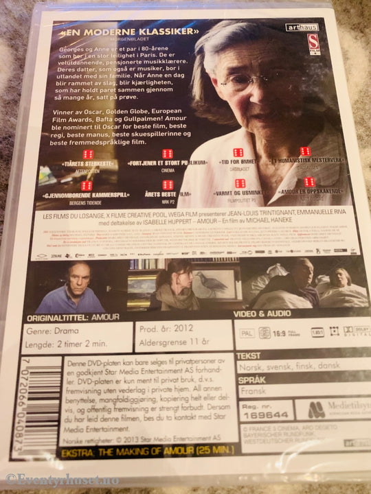 Amour. 2012. Dvd. Ny I Plast! Dvd