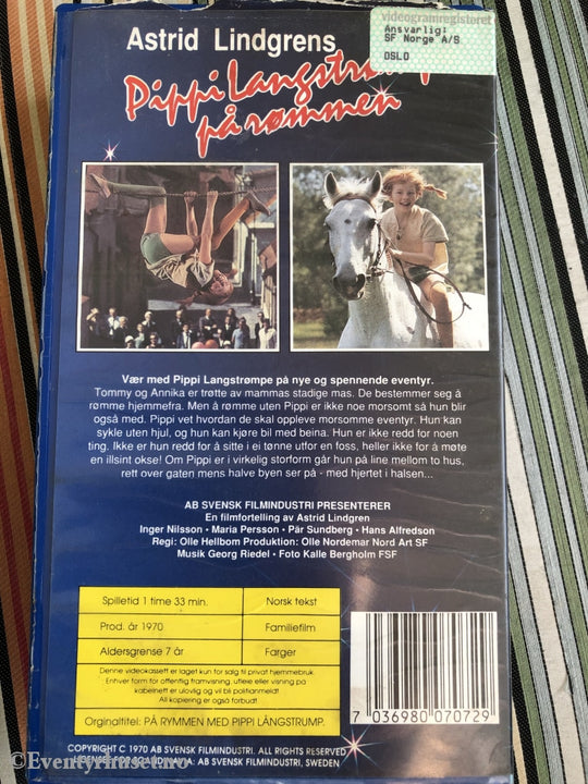 Astrid Lindgren. 1970. Pippi Langstrømpe På Rømmen. Vhs. Vhs