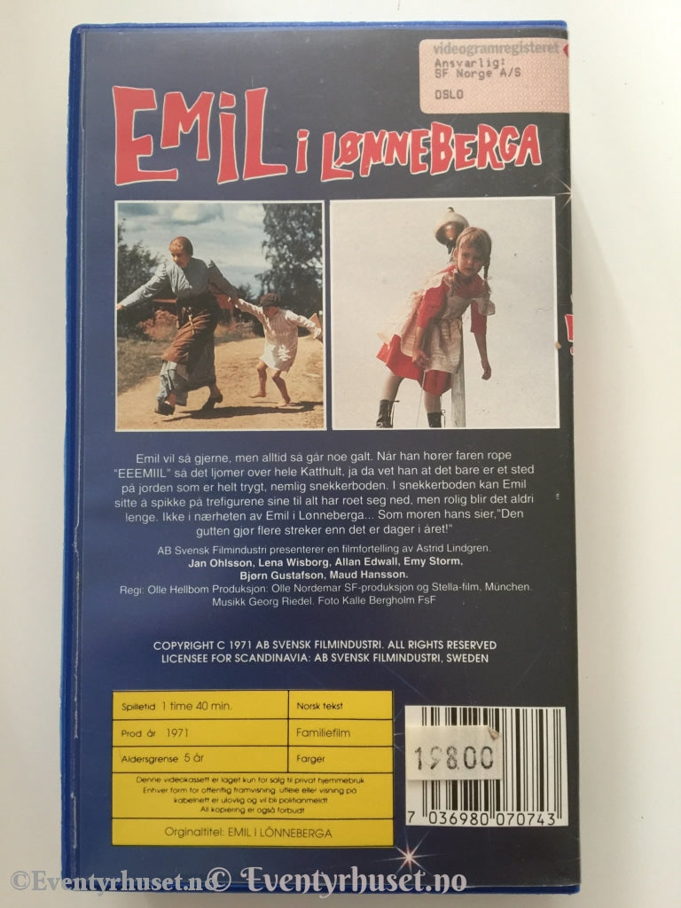 Astrid Lindgren. 1971. Emil I Lønneberga. Vhs. Vhs