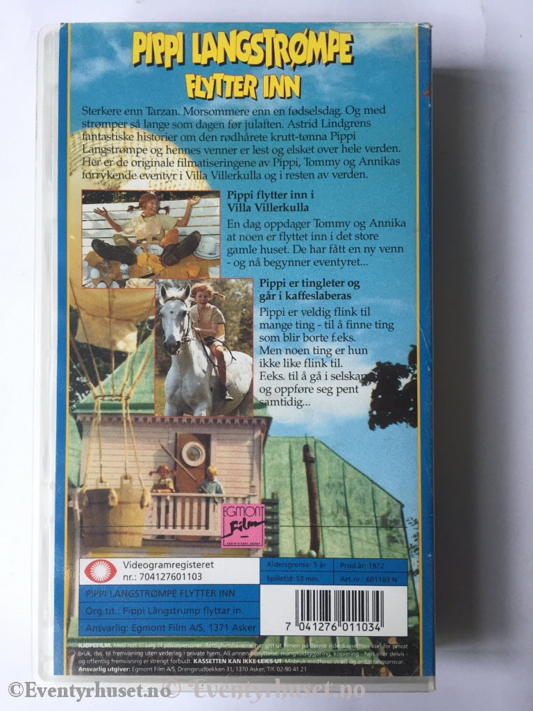 Astrid Lindgren. 1972. Pippi Langstrømpe Flytter Inn.del 1. Vhs. Vhs