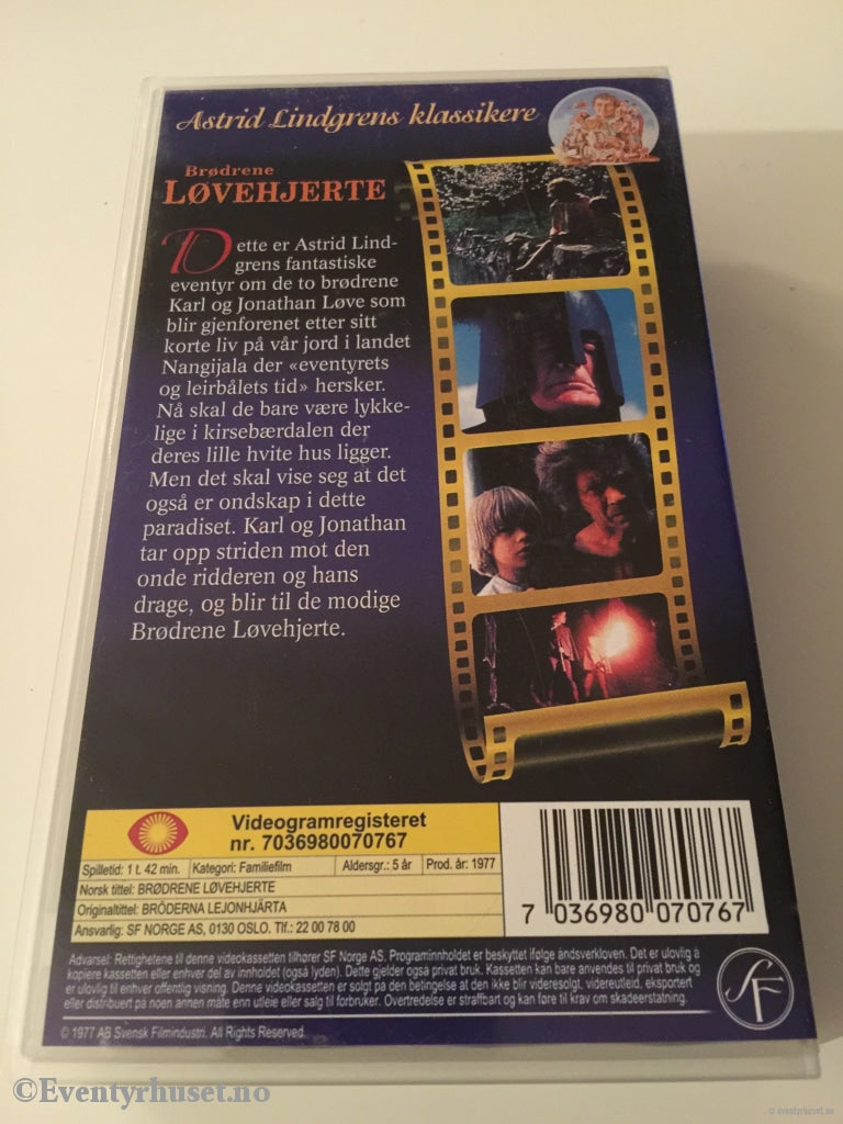 Astrid Lindgren. 1977. Brødrene Løvehjerte. Lindgrens Klassikere. Vhs. Vhs