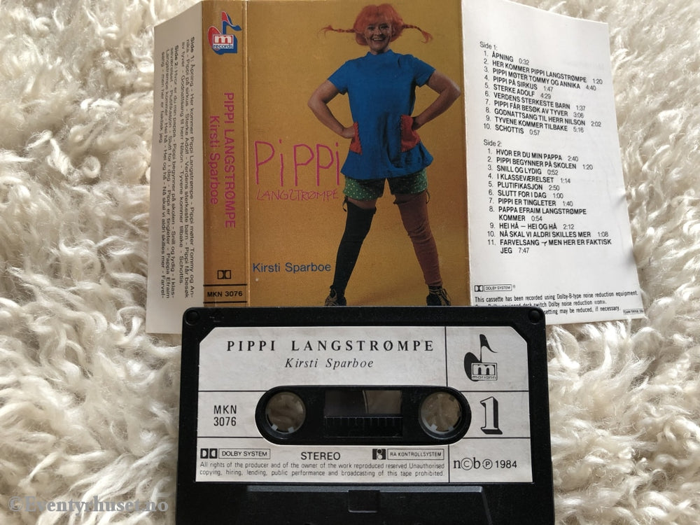 Astrid Lindgren. 1984. Pippi Langstrømpe. Med Kirsti Sparboe. Kassett. Kassettbok