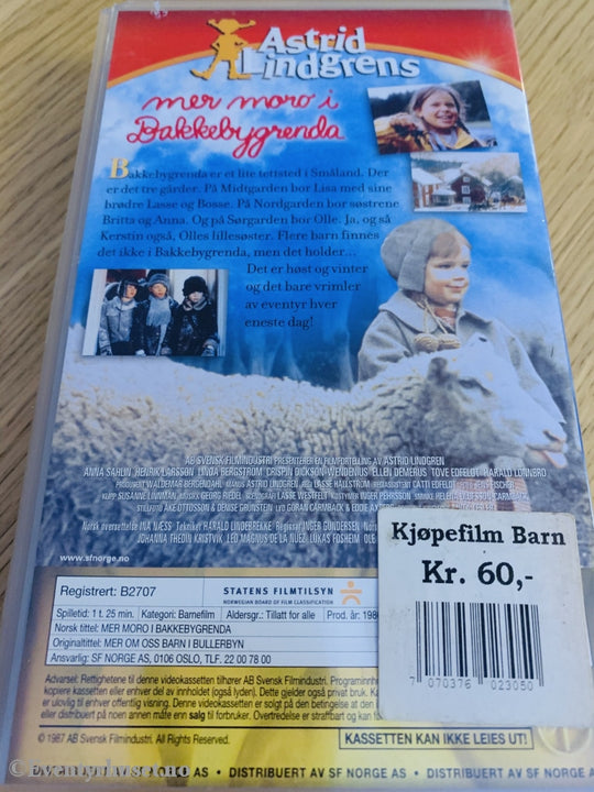 Astrid Lindgren. 1986. Mer Moro I Bakkebygrenda. Vhs Ny Plast!