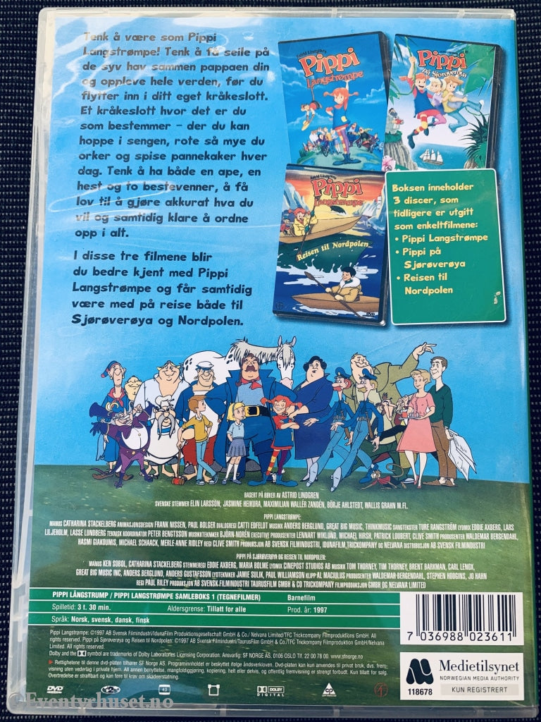 Astrid Lindgren. 1997. Pippi Langstrømpe / På Sjørøverøya Reisen Til Nordpolen. Dvd Samleboks.