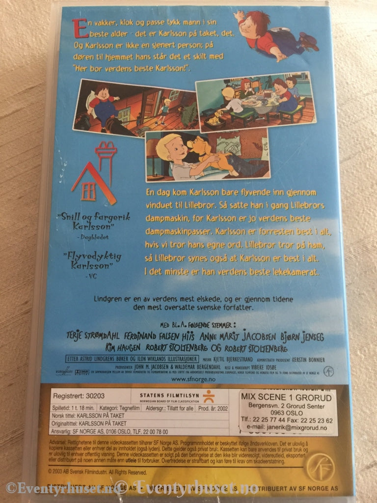 Astrid Lindgren. 2002. Karlsson På Taket. Vhs. Vhs