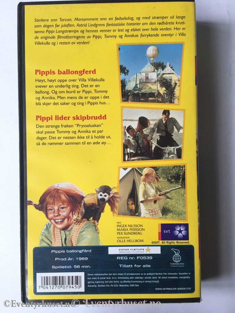 Astrid Lindgren. Pippi Langstrømpe Etter Lindgrens Bok. Vhs. Vhs