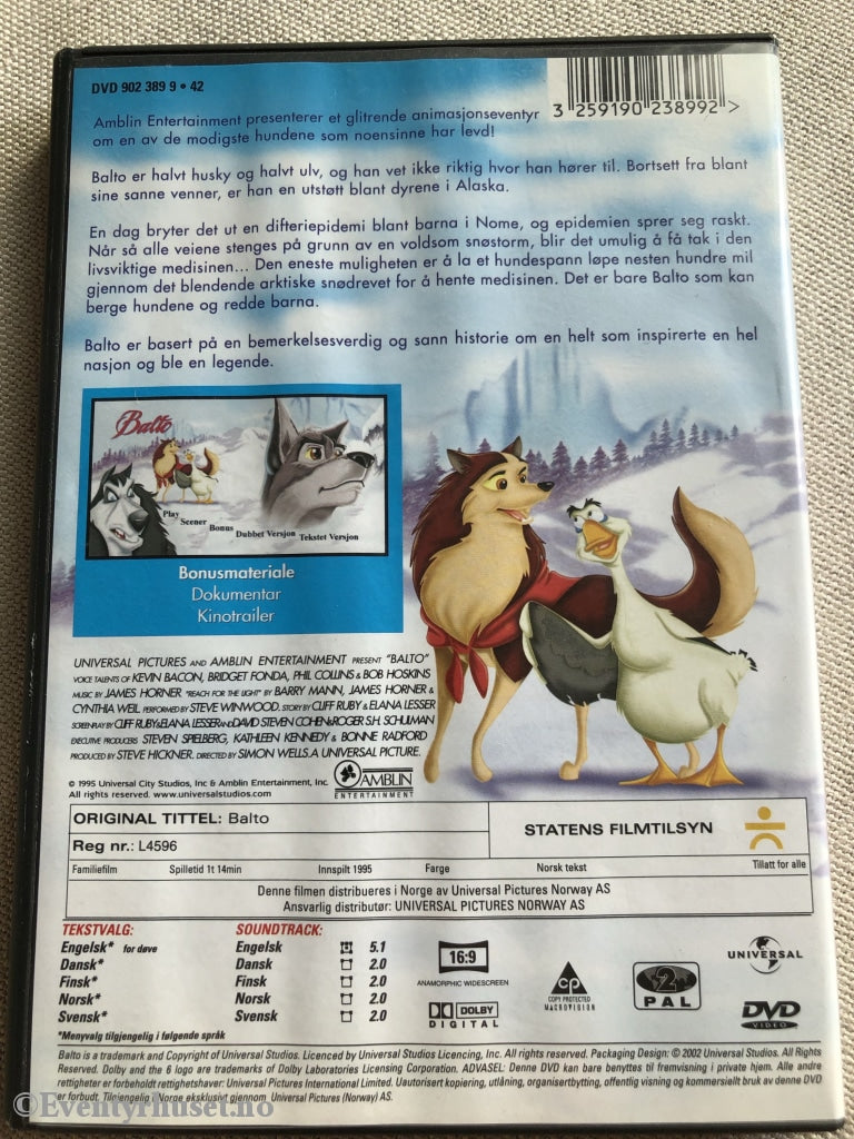 Balto. 1995. Dvd. Dvd