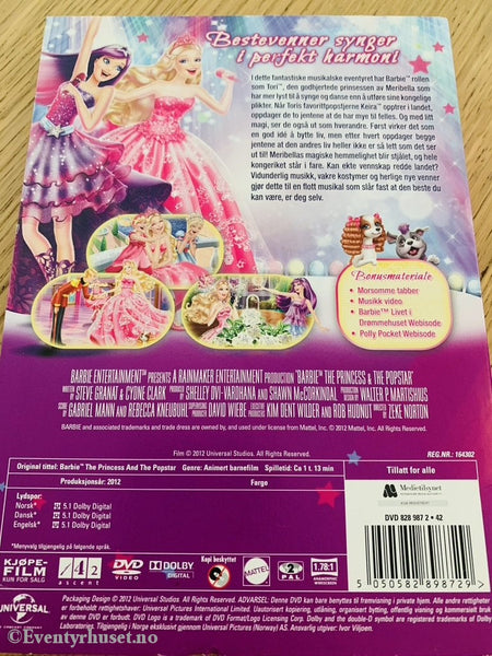 Fantasifulde Medarbejder lol Barbie - Prinsessen og Popstjernen. 2012. DVD slipcase. – Eventyrhuset