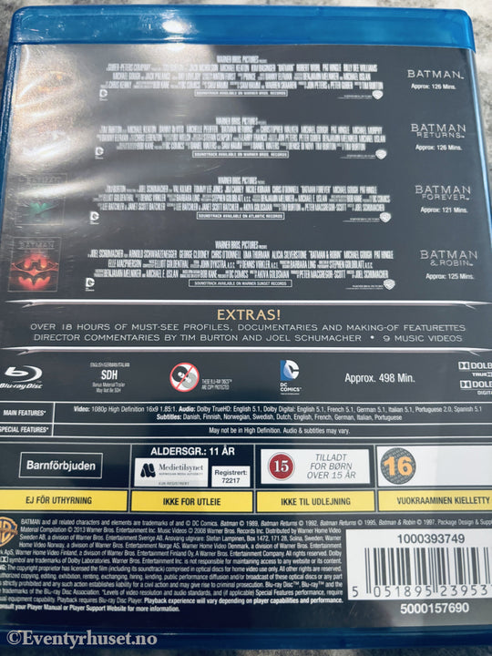 Batman Collection (Batman 1989, Returns 1992, Forever 1995, & Robin 1997). Blu-ray.