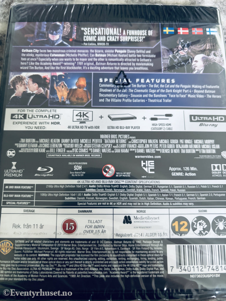 Batman Returns. 1992. 4K Ultra HD + Blu-ray. Ny i plast!