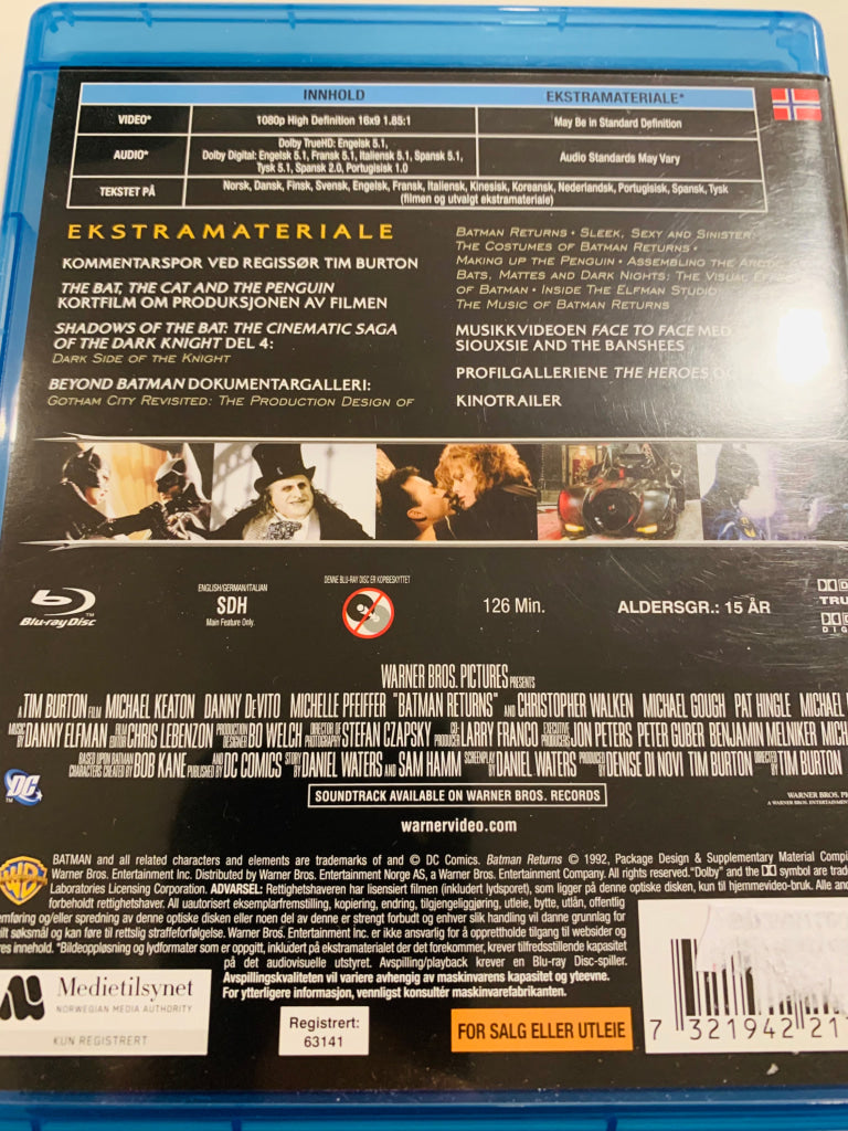 Batman Returns. 1992. Blu-Ray. Blu-Ray Disc