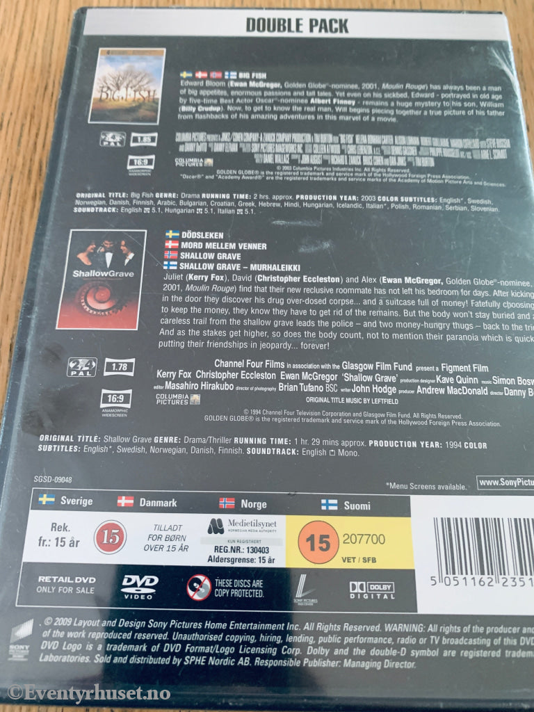 Big Fish (2003) / Shallow Grave (1994). DVD. Ny i plast!