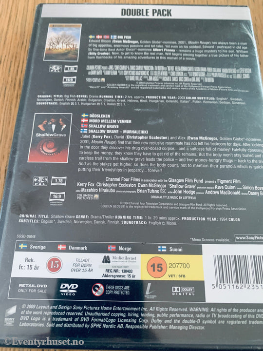 Big Fish (2003) / Shallow Grave (1994). DVD. Ny i plast!
