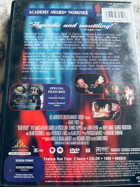 Blue Velvet. DVD.