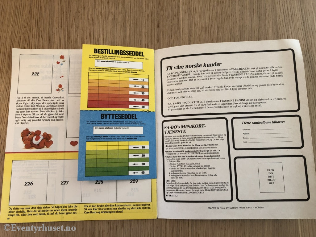 Care Bears. 1987. Ubrukt Klistremerkealbum. Klistremerkealbum