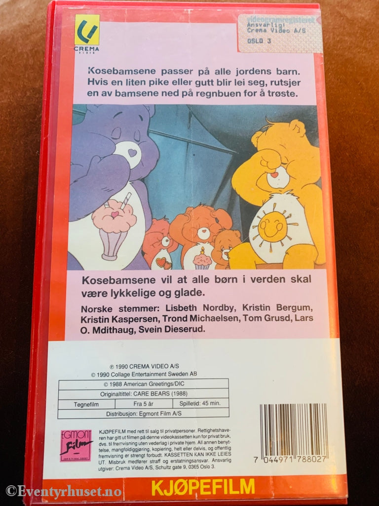 Care Bears / Kosebamsene. 1988. Vhs (Egmont Crema Video). Med Vr-Klistremerke!