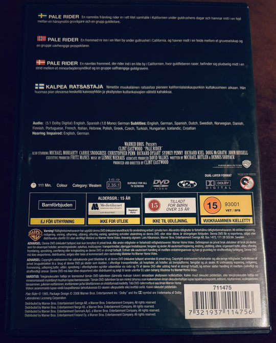 Clint Eastwood Pale Rider. DVD.