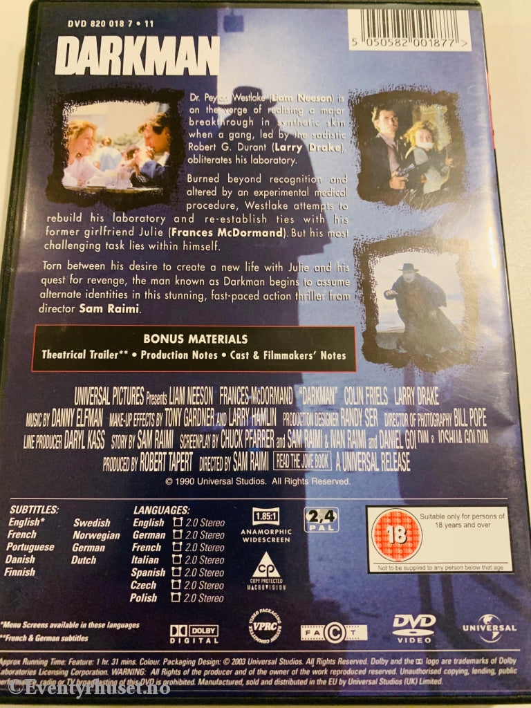 Darkman. 1990. Dvd. Dvd