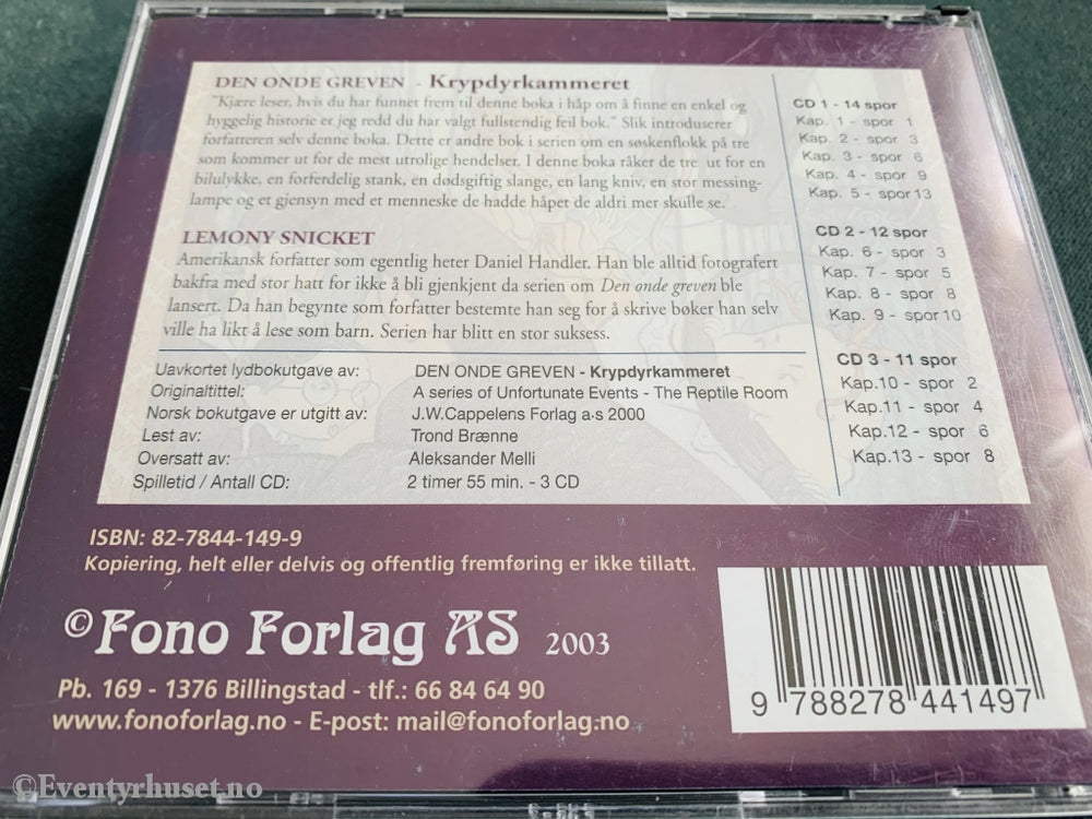 Den Onde Greven / Lemony Snicket. Krypdyrkammeret. Lydbok På 3 Cd.