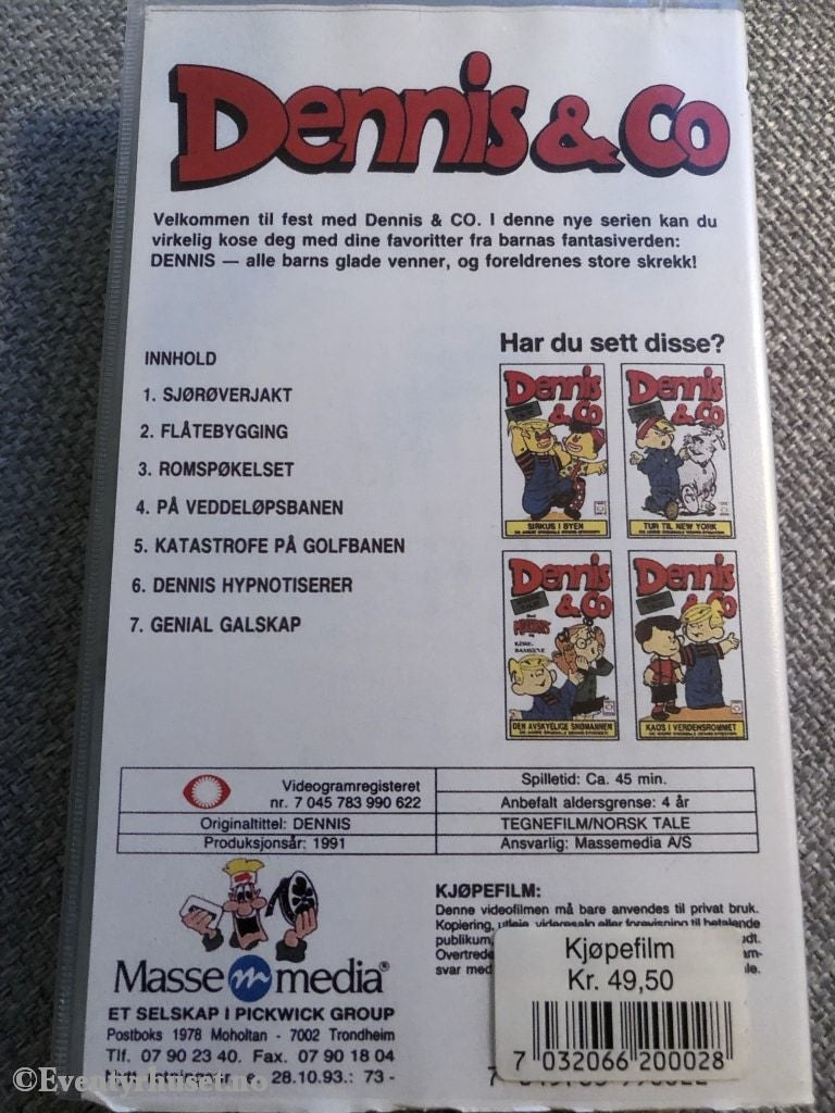 Dennis & Co. Sjørøverjakt Mfl. 1991. Vhs. Vhs