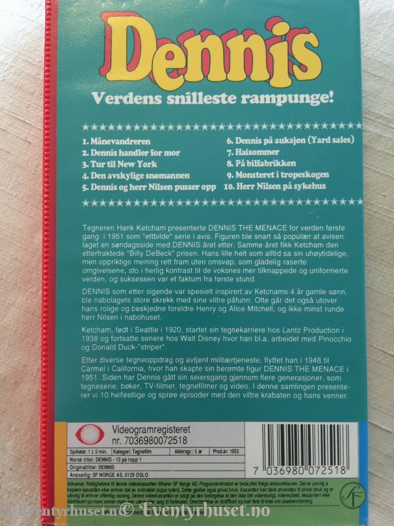 Dennis - Utvalgte Episoder 10 På Topp. 1993. Vhs