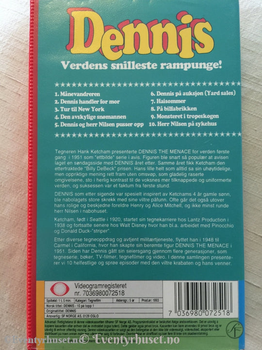 Dennis - Utvalgte Episoder 10 På Topp. 1993. Vhs