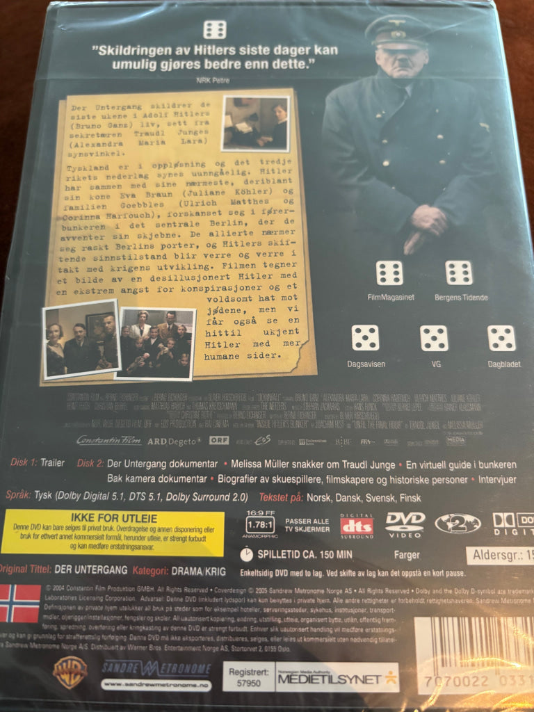 Der Untergang – Det tredje rikets siste dager. DVD. Ny i plast!