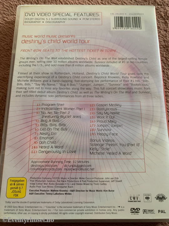 Destiny’s Child: World Tour (2003). DVD.