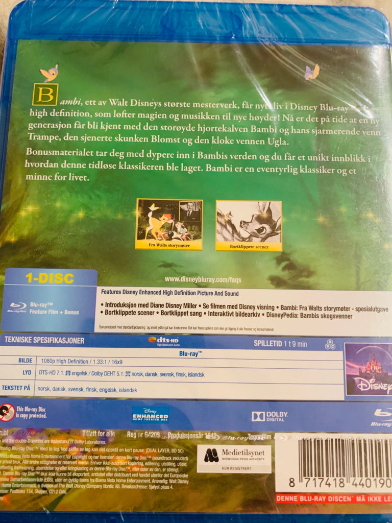 Disney Blu Ray. Gullnummer 05. Bambi. Ny I Plast! Blu-Ray Disc