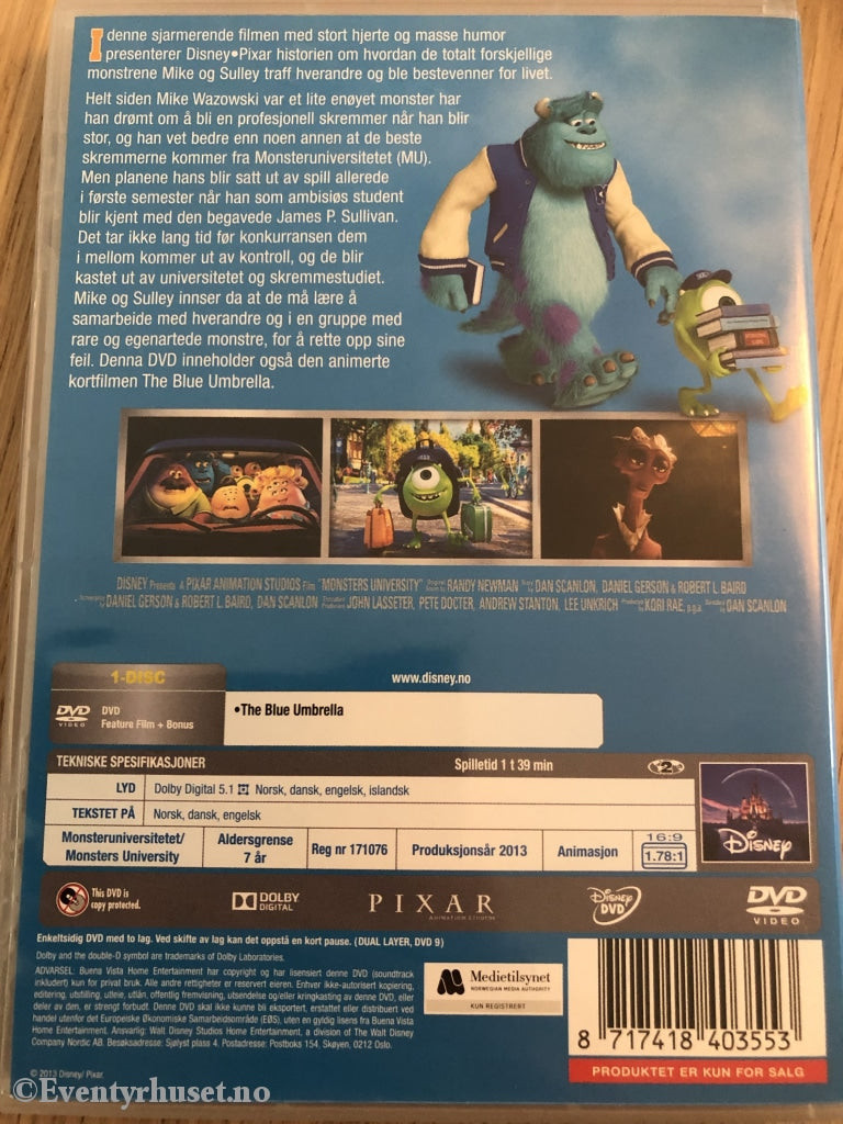 Disney Dvd. 2013. Monster-Universitetet. Dvd