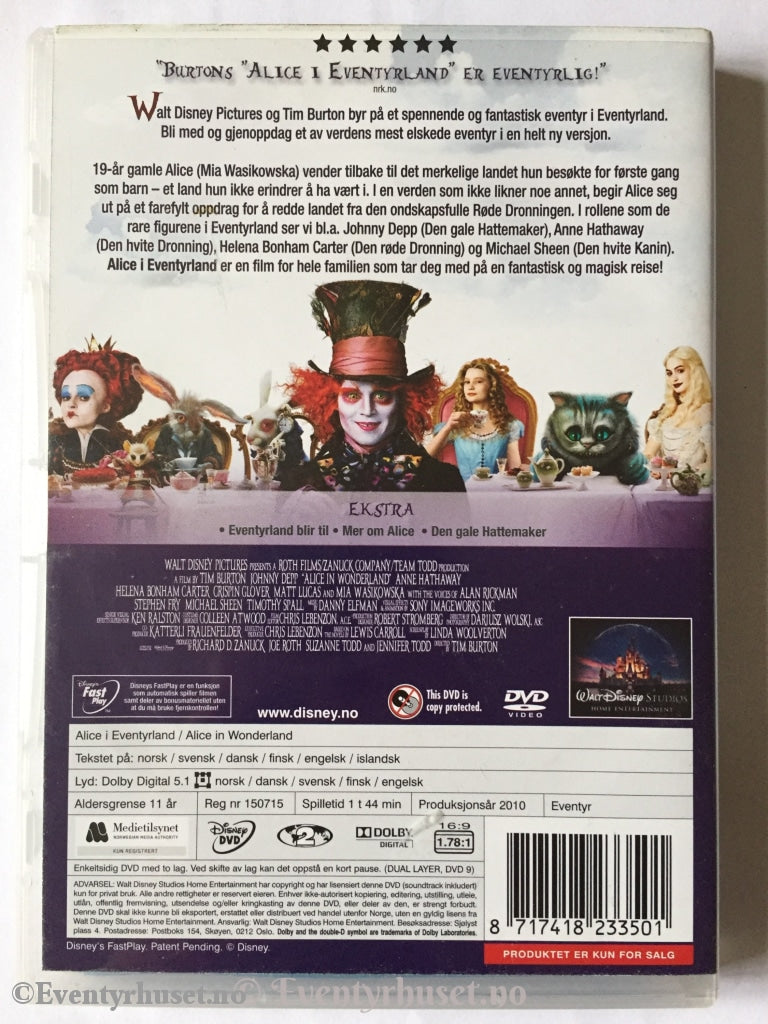 Disney Dvd. Alice In Wonderland. Dvd