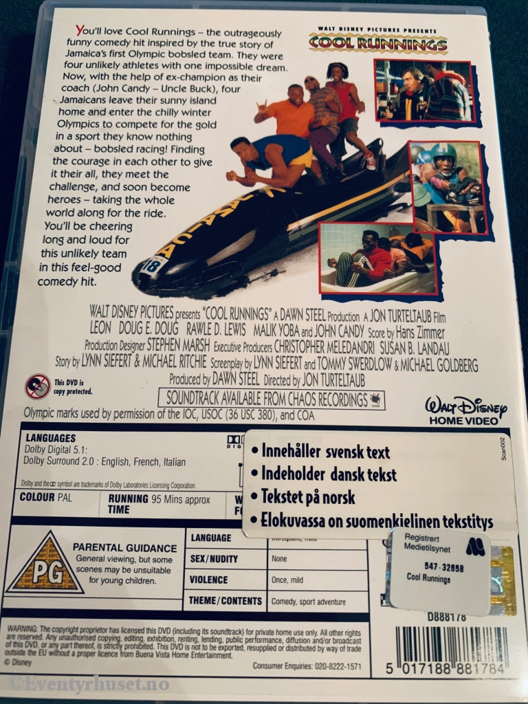 Disney Dvd. Cool Runnings (Kalde Rumper). 1993. Utgitt I Norge Med Norsk Tekst. Dvd