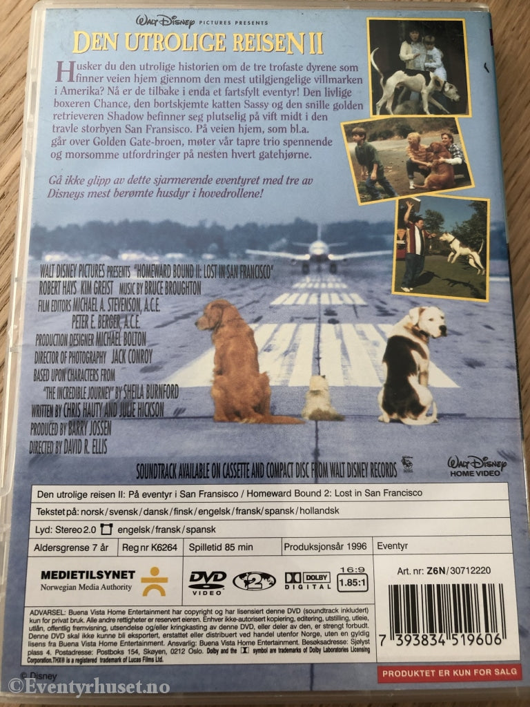 Disney Dvd. Den Utrolige Reisen 2. 1996. Dvd