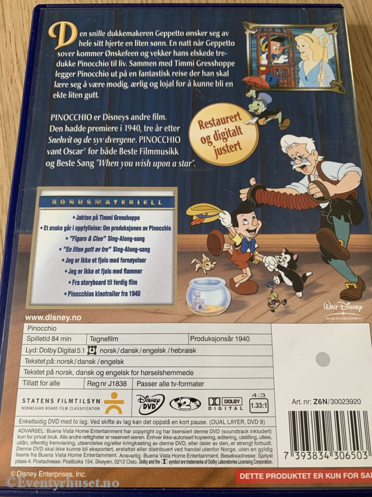 Disney Dvd Gullnummer 02. Pinocchio. 1940.