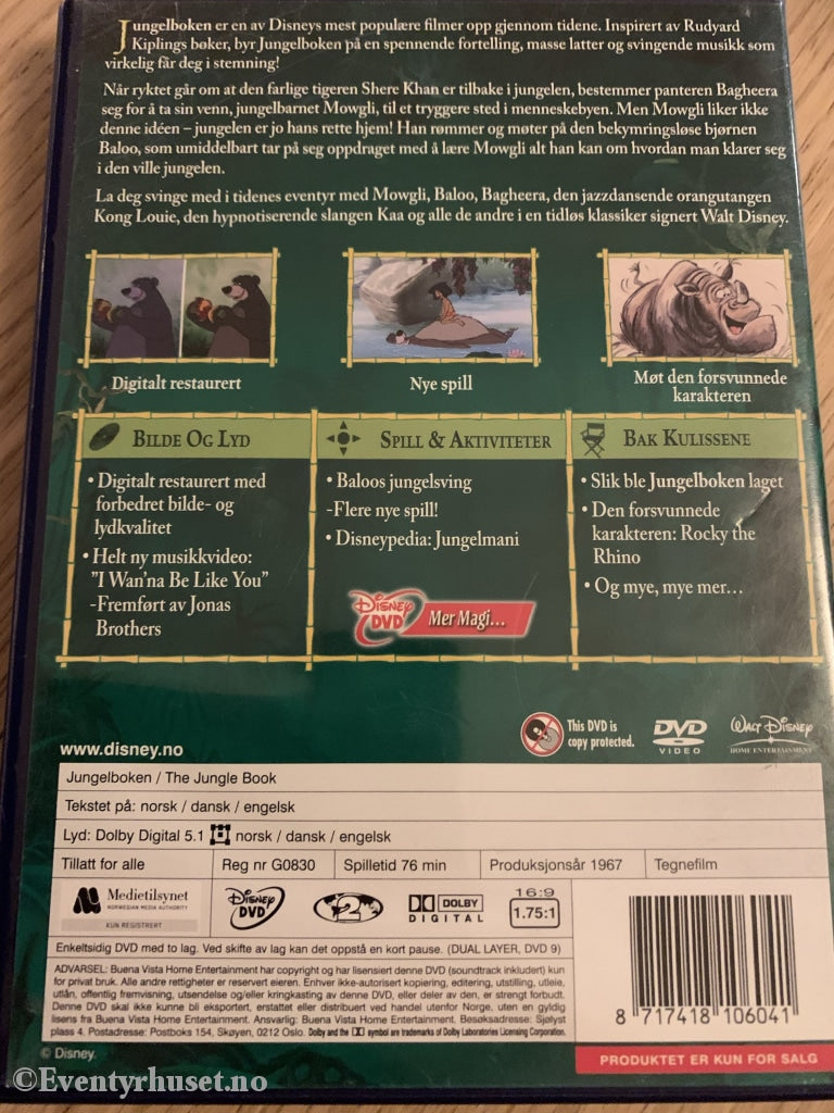 Disney Dvd Gullnummer 19. Jungelboken. 2 Disker.