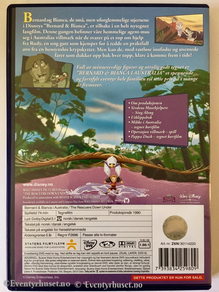 Disney Dvd Gullnummer 29. Bernard & Bianca I Australia.