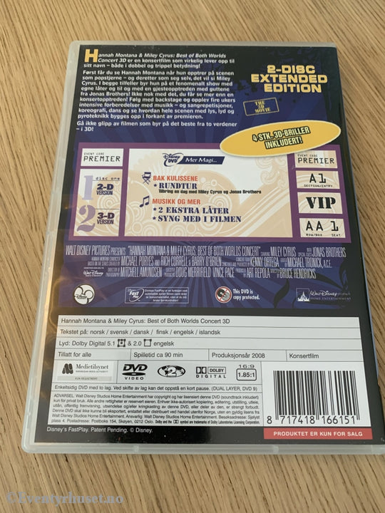 Disney Dvd. Hannah Montana & Miley Cyrus. Best Of Both Worlds Concert 3D. 2008. Dvd