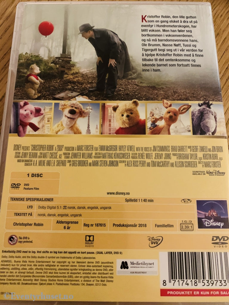 Disney Dvd. Kristoffer Robin Og Ole Brumm. Dvd