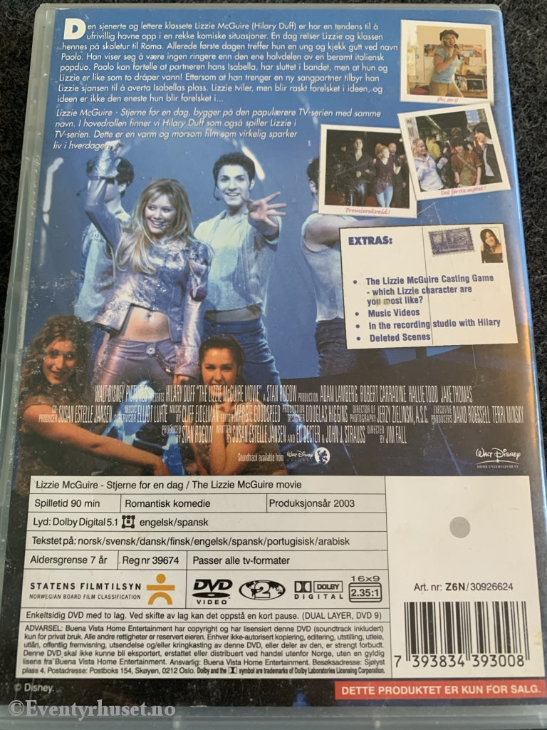 Disney Dvd. Lizzie Mcguire - Stjerne For En Dag. 2003. Dvd