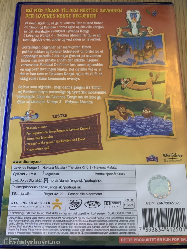 Disney Dvd. Løvenes Konge 3. Spesialutgave. 2003. Dvd