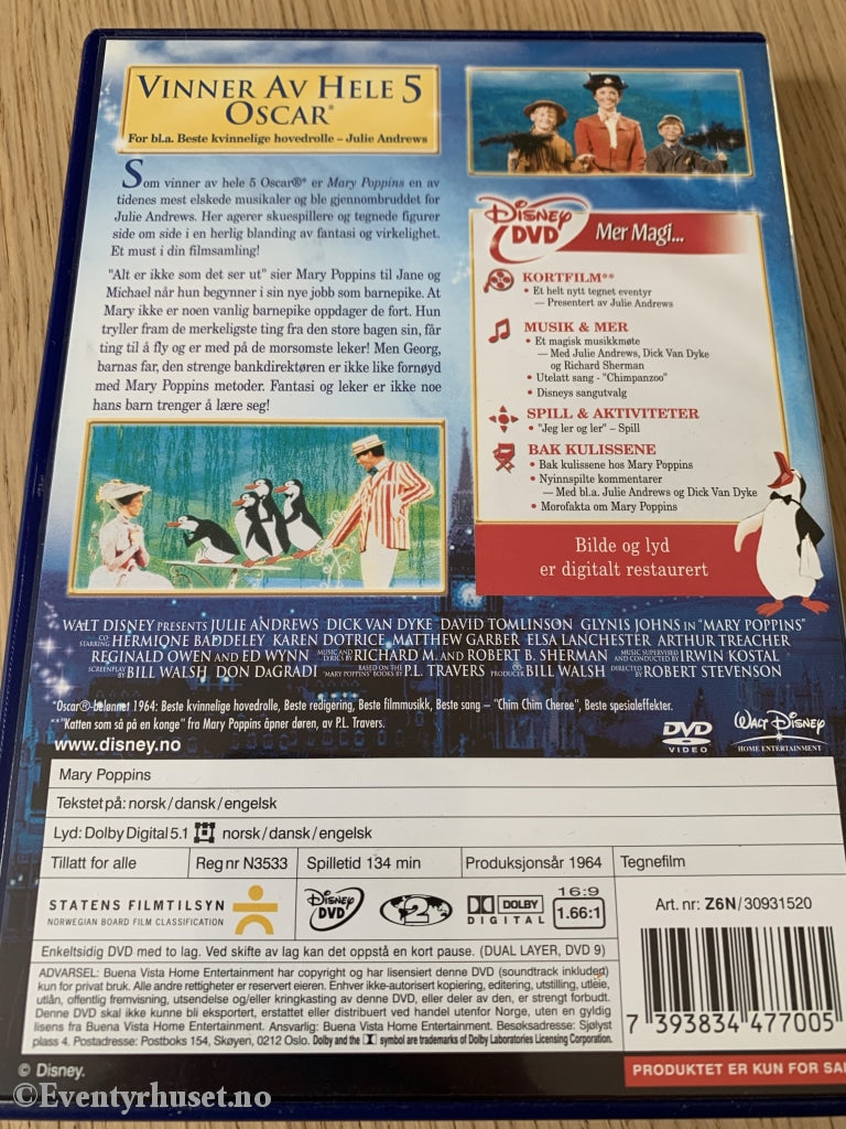 Disney Dvd. Mary Poppins - 40-Års Jubileumsutgave. 1964. Dvd