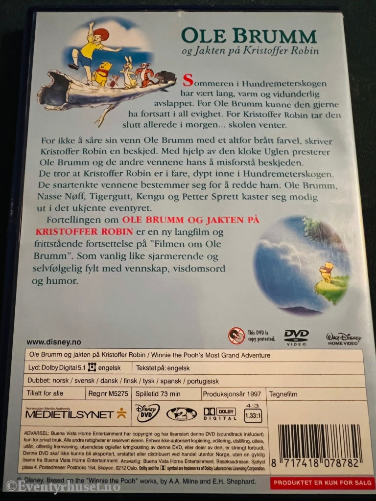 Disney Dvd. Ole Brumm - Jakten På Kristoffer Robin. 1997. Dvd